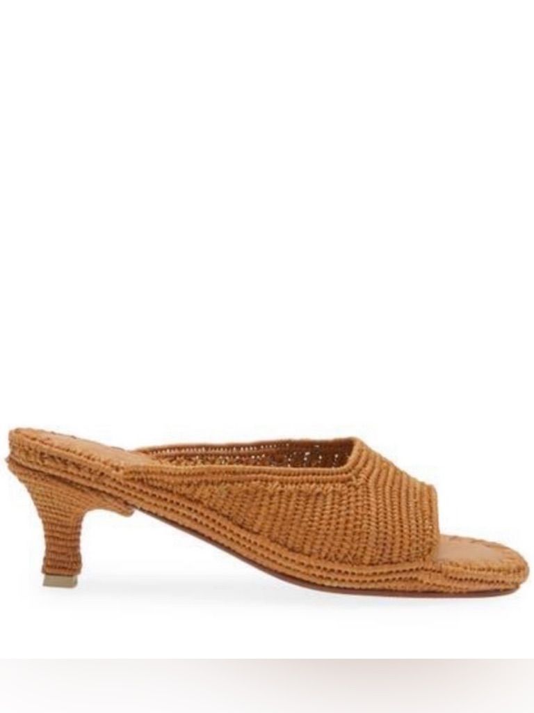 Carrie Forbes Port Raffia Kitten-Heel Slide Sandals New